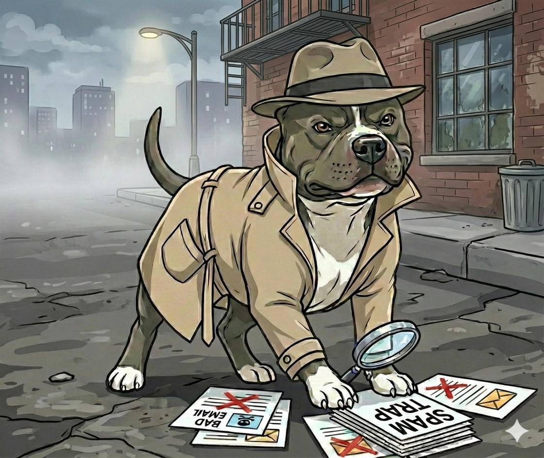 Detective dog hunting down bad emails