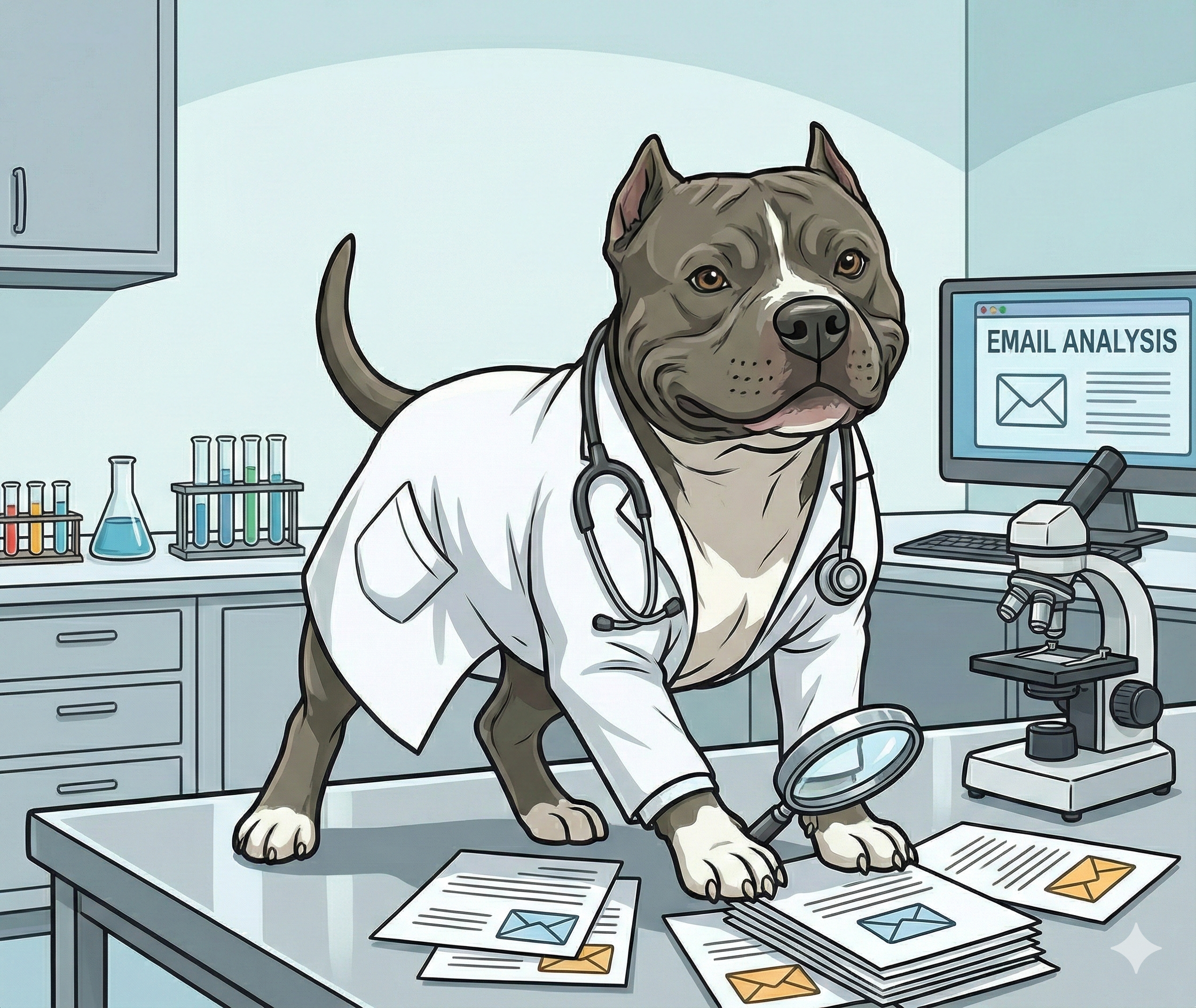 Scientist dog analyzing email data